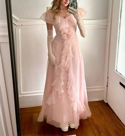 My Hers Prom Dress Chiffon A Line Formal Dress Ruffle Fantastic Romantic Ladies Formal Dress