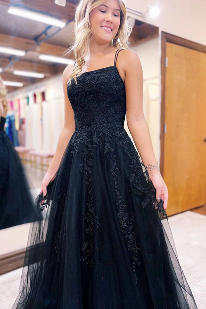 Applique Lace-Up Back A-Line Prom Dress
