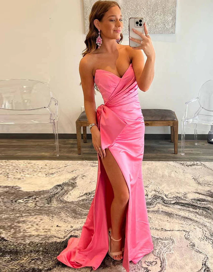 Sweetheart Hot Pink Prom Dress with Bow
