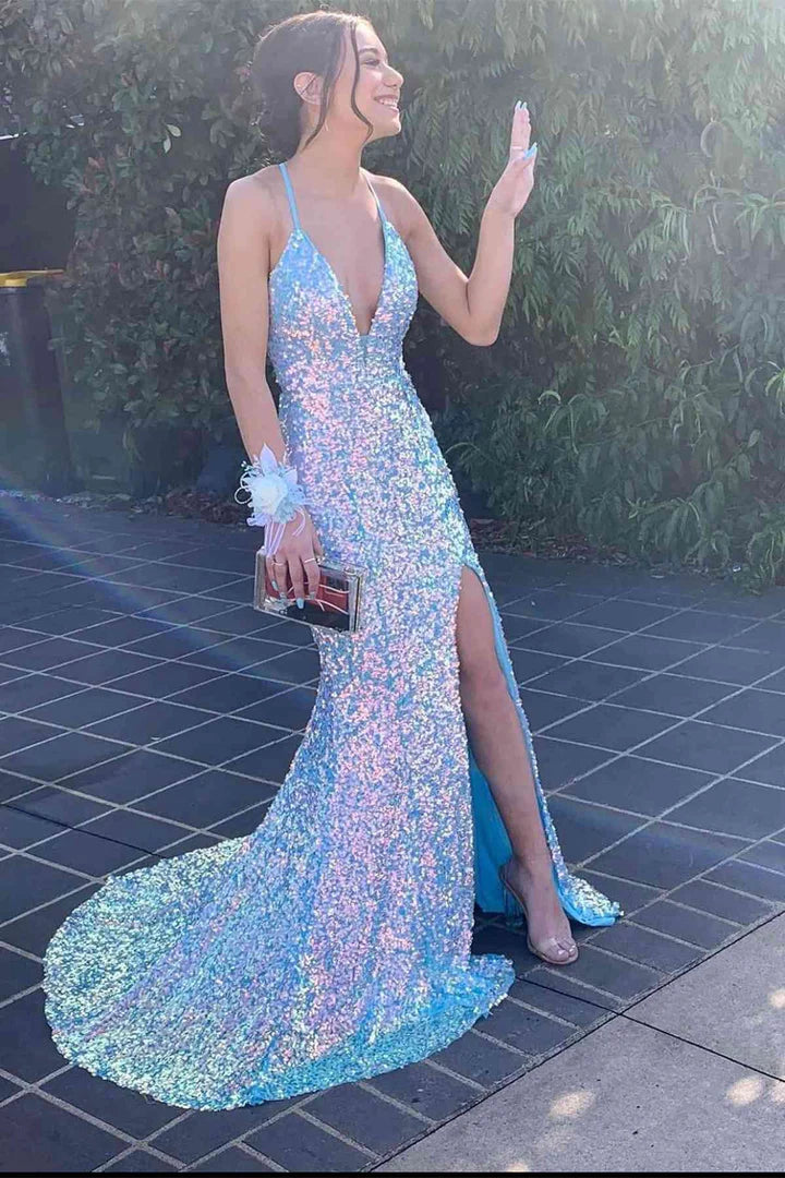 Sequin V-Neck Mermaid Long Formal Dress