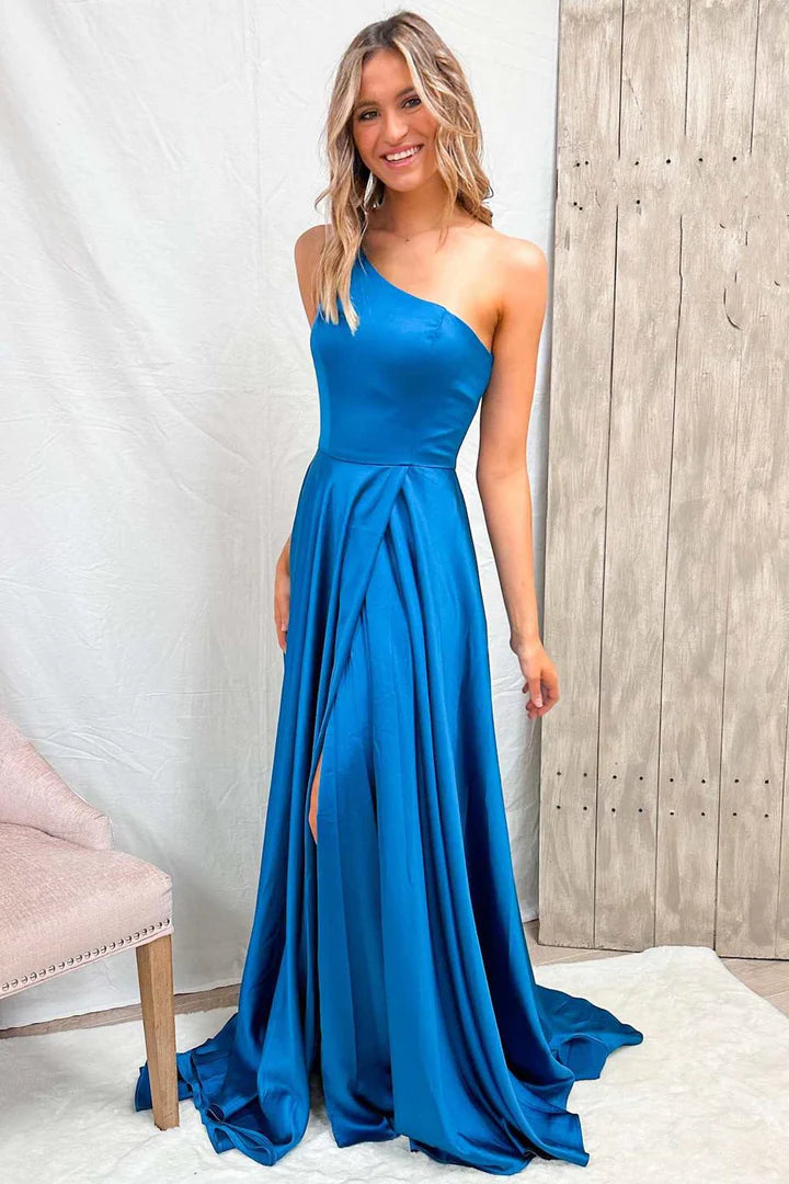 One-Shoulder Wrap A-Line Prom Dress