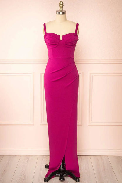 Corset Top Straps Maxi Dress with Slit