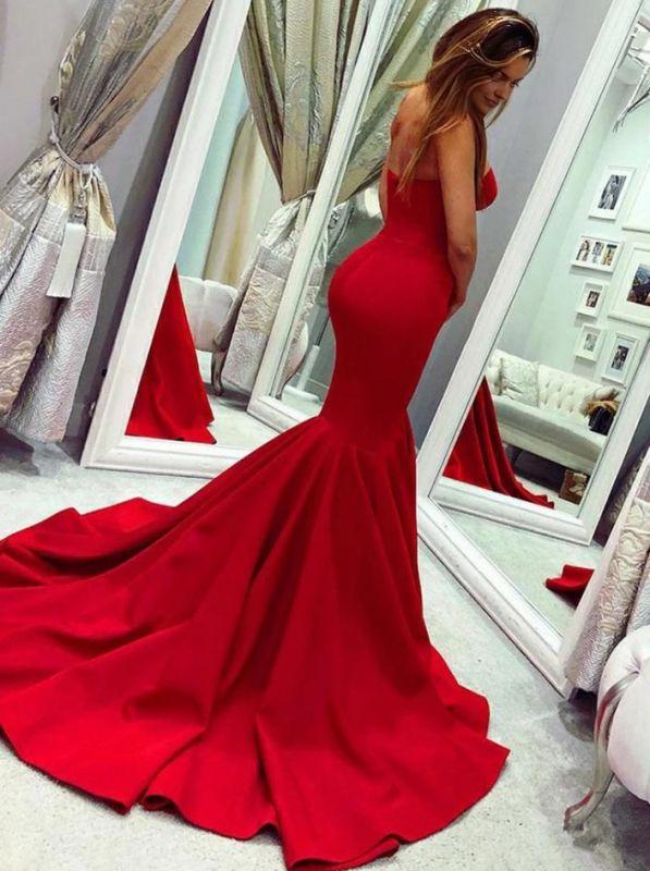 Sheath Mermaid Strapless Brush Train Dresses Sleeveless Long Evening Dress