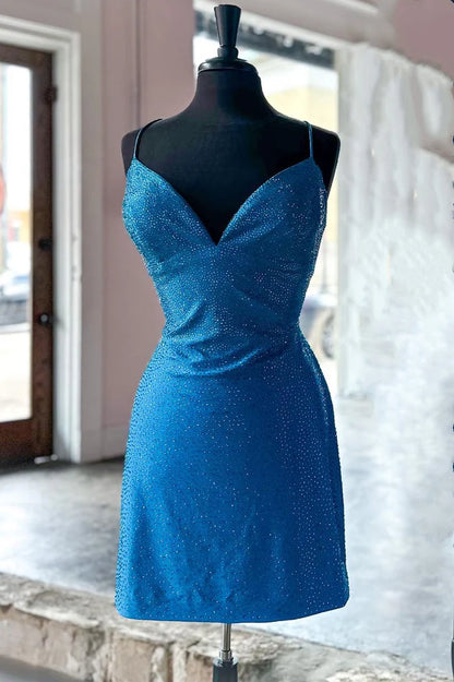 V-Neck Lace-Up Hotfix Dress