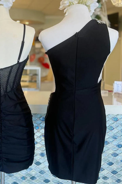 One-Shoulder Keyhole Short Dress with Rhinestones