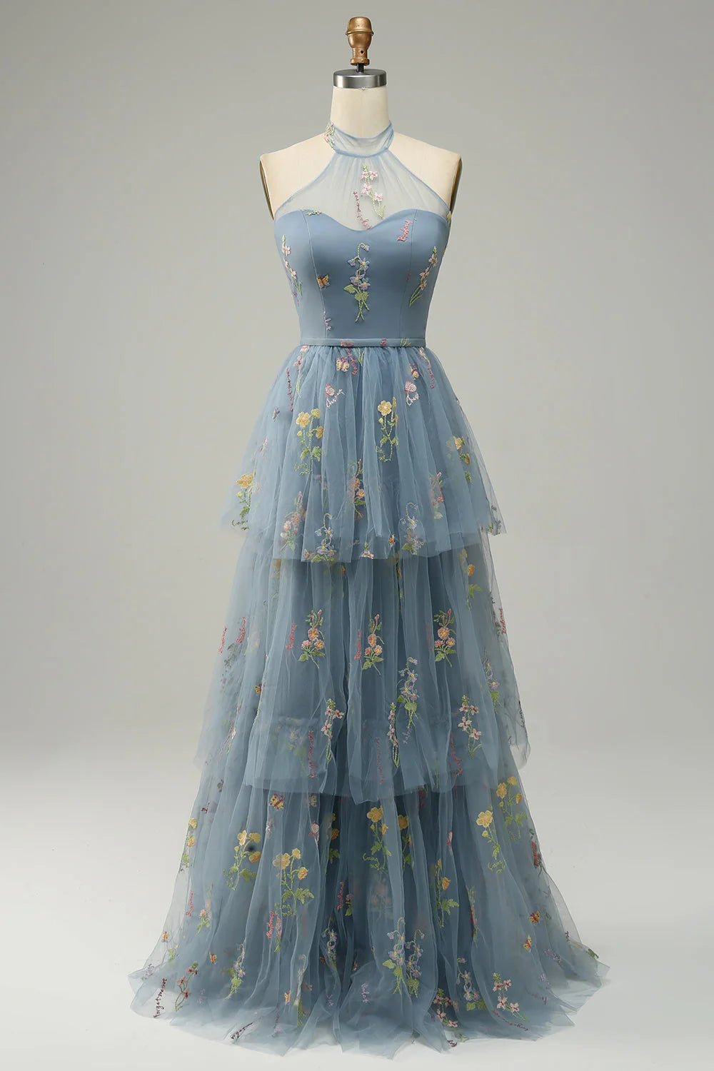 Formal Wear Dresses A Line Halter Floor Length Tulle Luxury Embroidery High Quality Fantastic Prom Dress