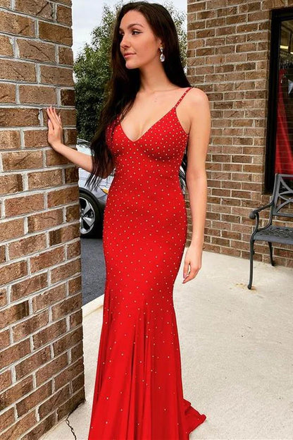Bead Straps Backless Mermaid Long Formal Dress