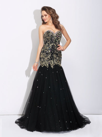 Trumpet/Mermaid Sweetheart Rhinestone Sleeveless Long Tull Dresses