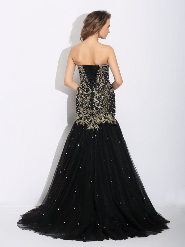 Trumpet/Mermaid Sweetheart Rhinestone Sleeveless Long Tull Dresses