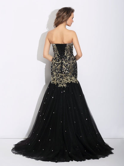 Trumpet/Mermaid Sweetheart Rhinestone Sleeveless Long Tull Dresses