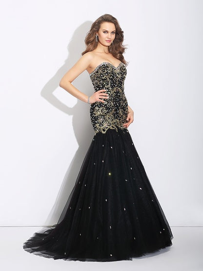 Trumpet/Mermaid Sweetheart Rhinestone Sleeveless Long Tull Dresses