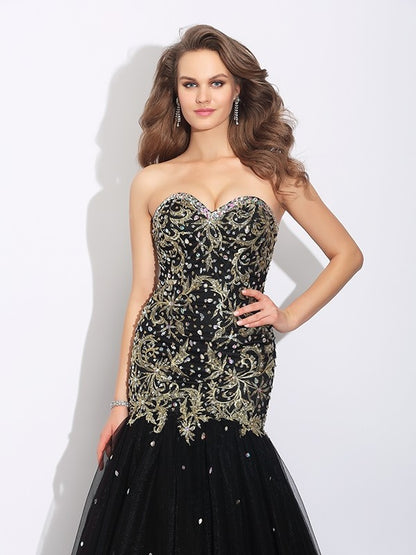 Trumpet/Mermaid Sweetheart Rhinestone Sleeveless Long Tull Dresses
