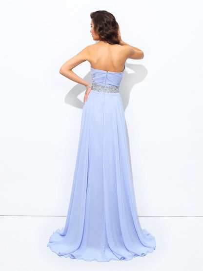 A-line/Princess Sweetheart Beading Sleeveless Long Chiffon Party Dresses Formal Dresses
