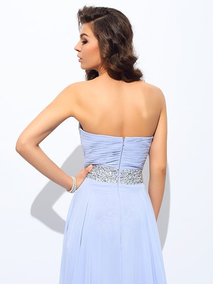 A-line/Princess Sweetheart Beading Sleeveless Long Chiffon Party Dresses Formal Dresses