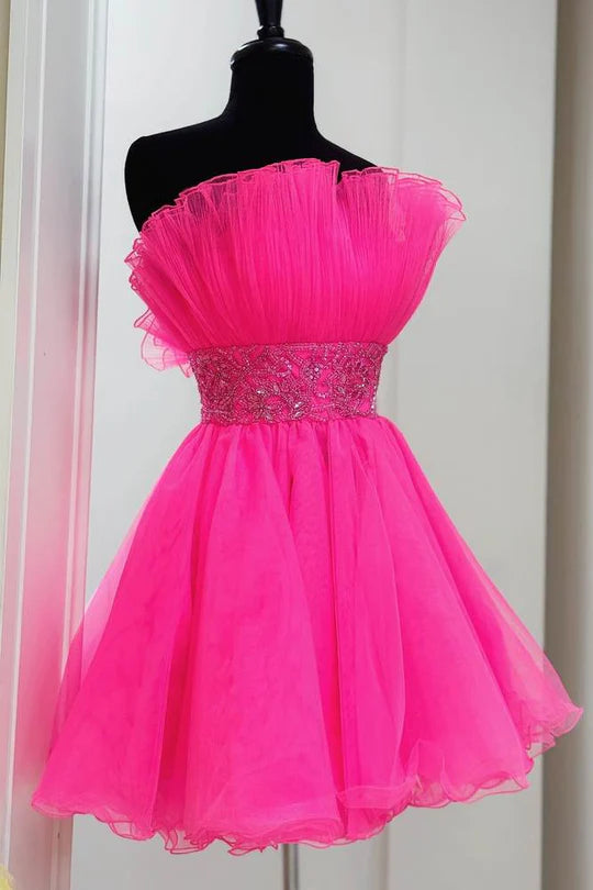 Strapless A-line Tulle Homecoming Dress