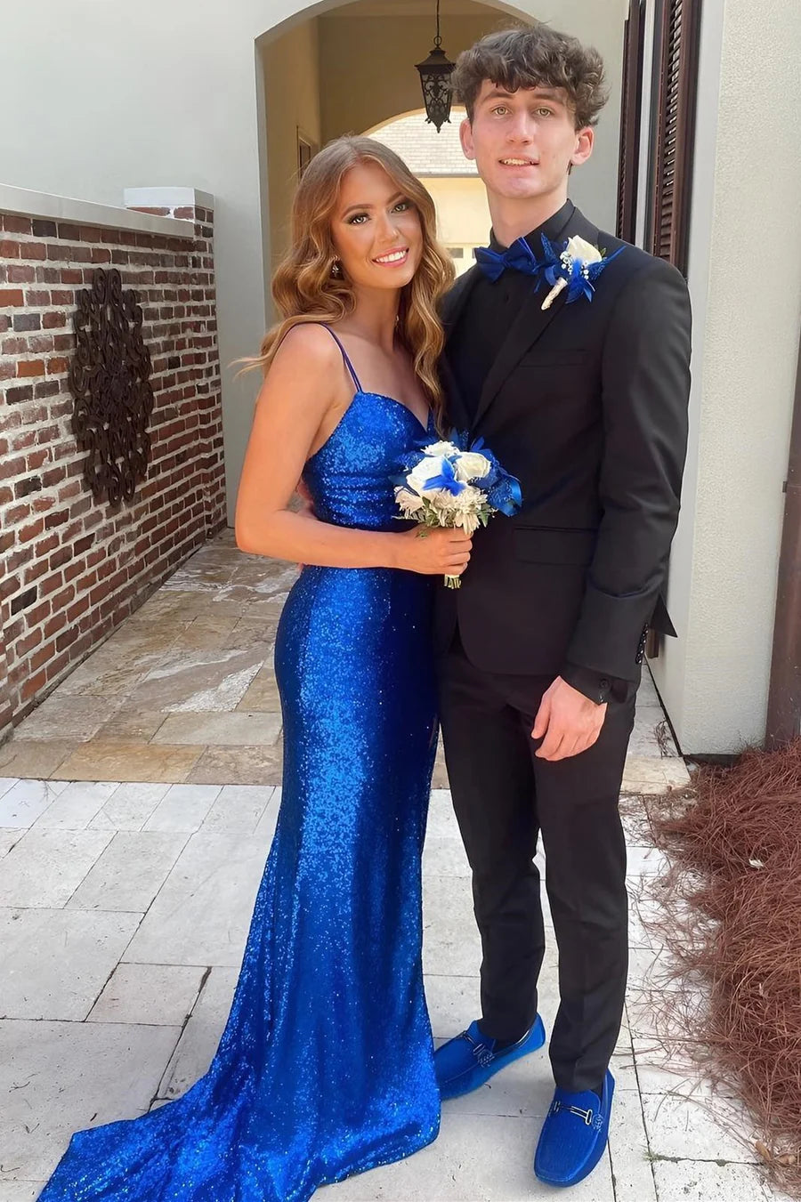 Sequin Keyhole Straps Mermaid Long Prom Dress with Slit