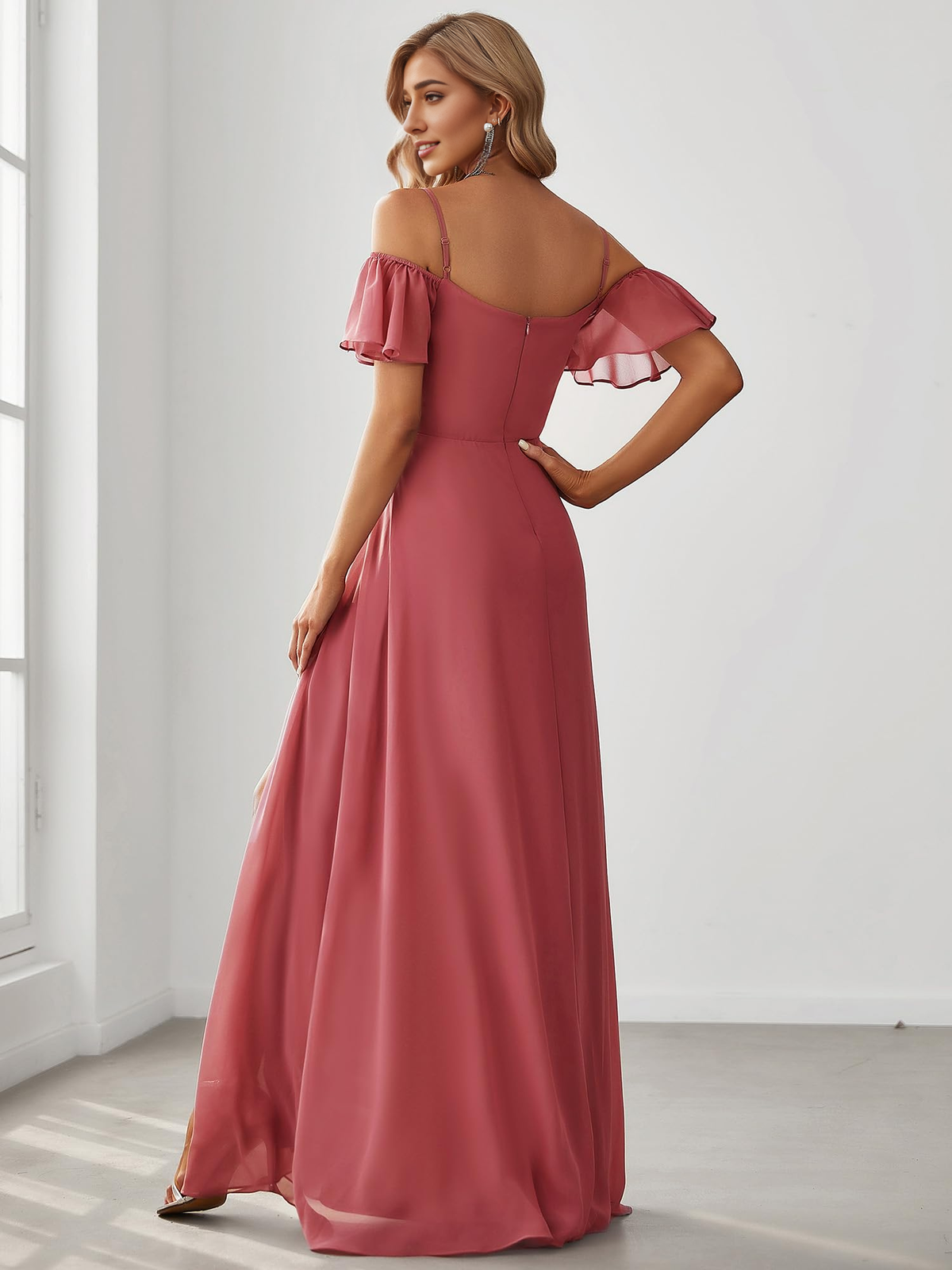 Wedding Guest Dresses A-Line Women's Off Shoulder Short Sleeve Split Floor Length Evening Dresses Formal Dresses