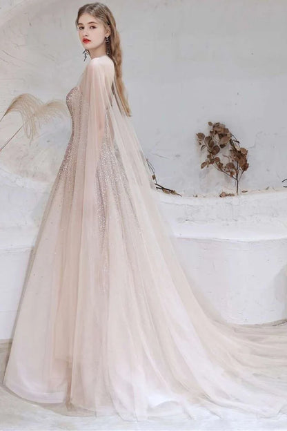 Gradient  Tulle Strapless Prom Gown with Cape