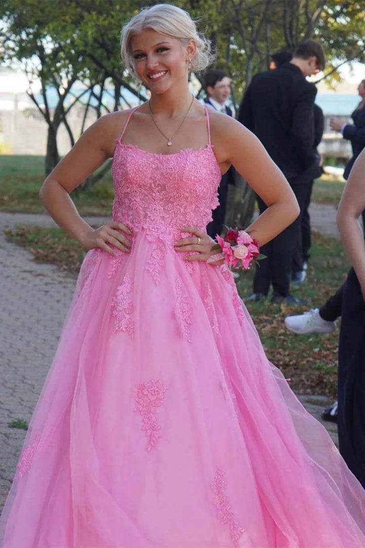 Lace Up Back  A-line Long Formal Dress