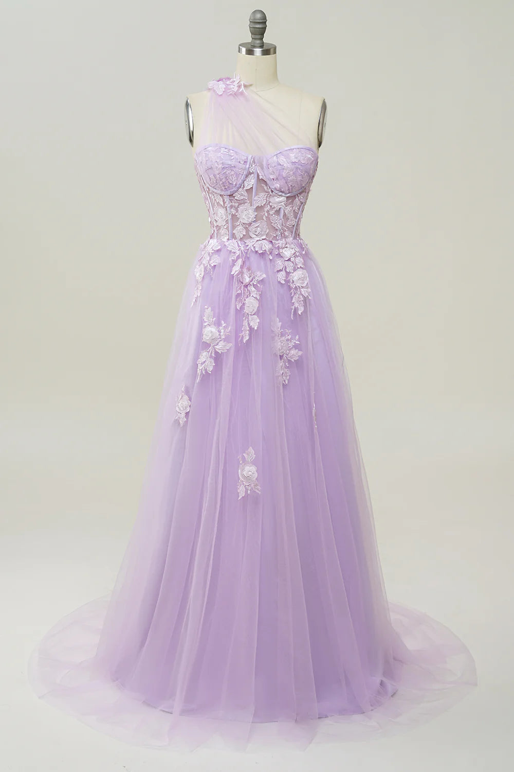 My Hers Ladies Formal Dress Exquisite A Line One Shoulder With Romantic Appliques Long Prom Dress