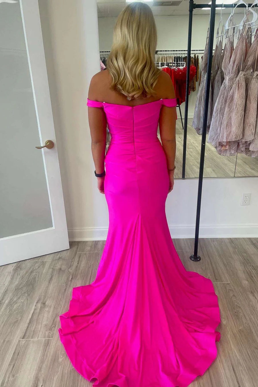 Simple  Mermaid Off the Shoulder Long Formal Dress
