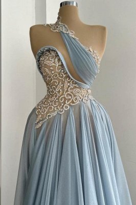 A Line Elegant  Brush Train Dresses Sheath One shoulder Long Prom Dress With Bending