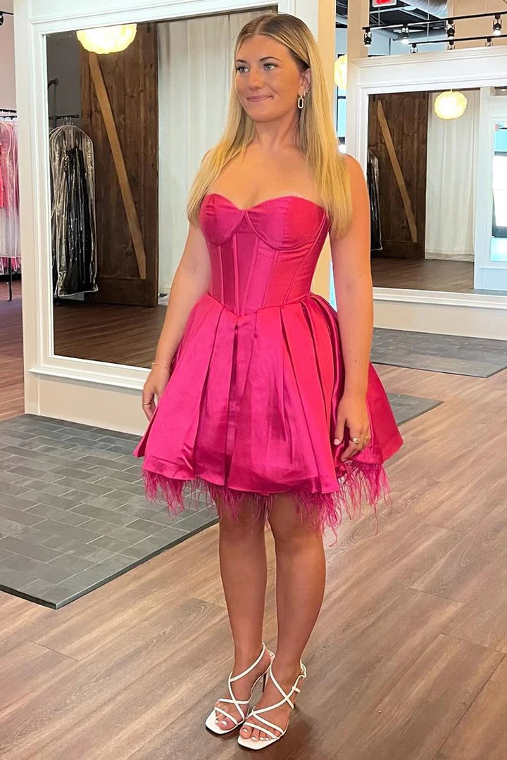 Feathers Sweetheart A-Line Short Formal Dress