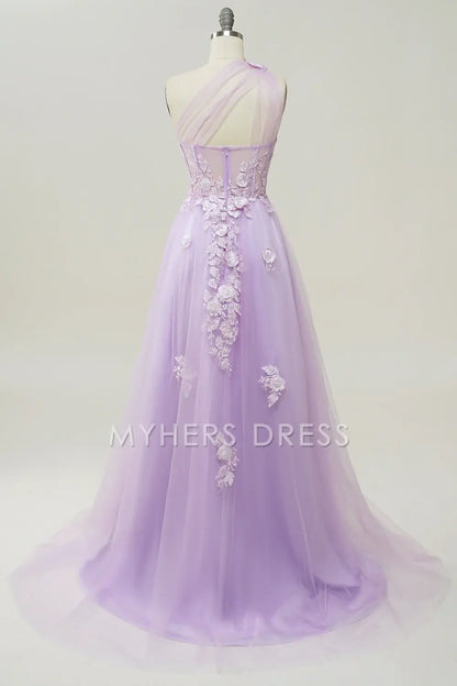 My Hers Ladies Formal Dress Exquisite A Line One Shoulder With Romantic Appliques Long Prom Dress
