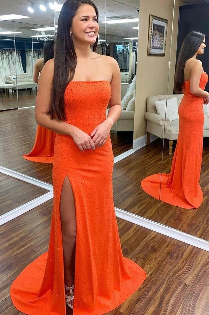 Mermaid  Strapless Sequins Long Prom Dress