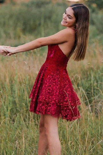 Tulle Lace Multi-Layer Short Gown with Spaghetti Straps