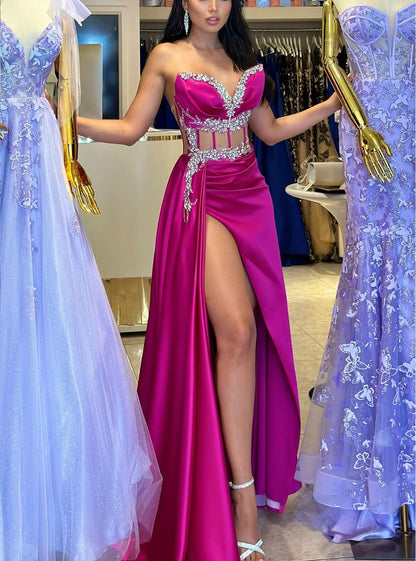 Sheath Sweep/Brush Train Dresses Strapless Long Prom Dress With Sequins