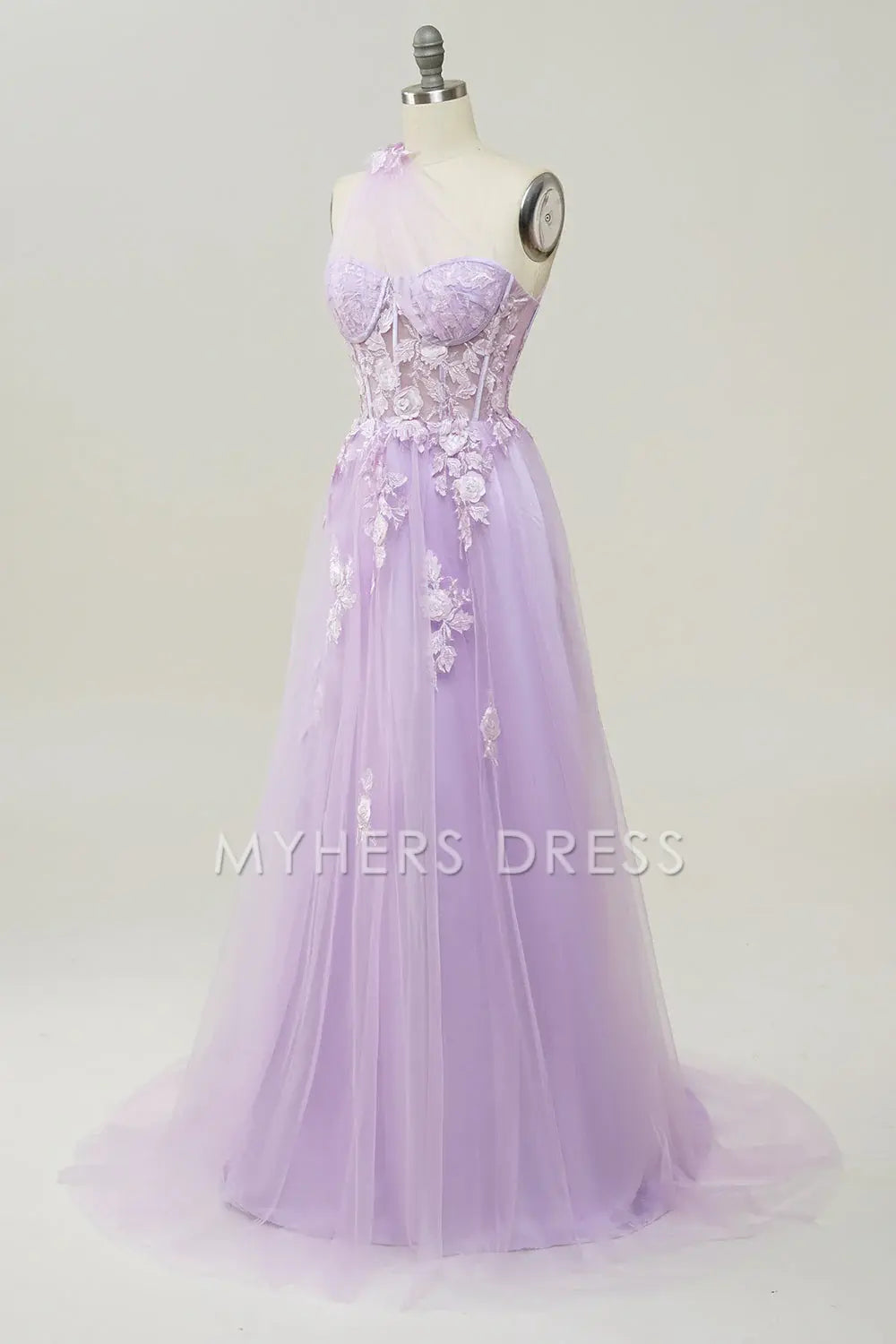 My Hers Ladies Formal Dress Exquisite A Line One Shoulder With Romantic Appliques Long Prom Dress