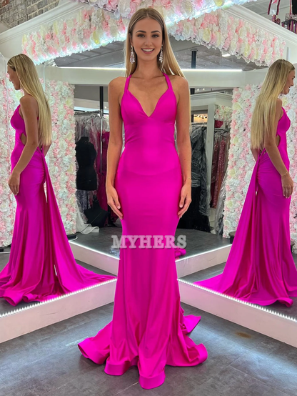 Formal Wear Dresses Wedding Guest Dresses V Neck Mermaid Cultivate oneself Backless Satin Long Prom Dress Personality Evening Dress