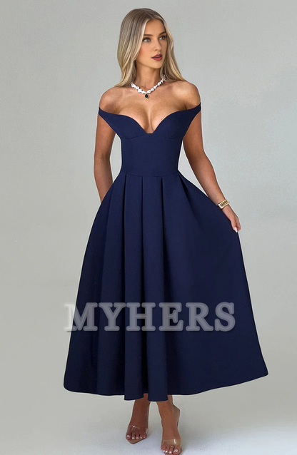 High Quality A Line Plunge Bardot Neckline Backless Elegant Simple Bridesmaid Dresses Wedding Guests Dresses