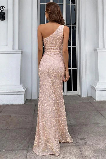 Sequin One-Shoulder Bodycon Mermaid Long Prom Dress