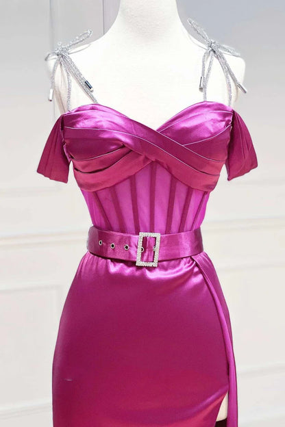 Sweetheart Belted A-Line Prom Dress with Slit