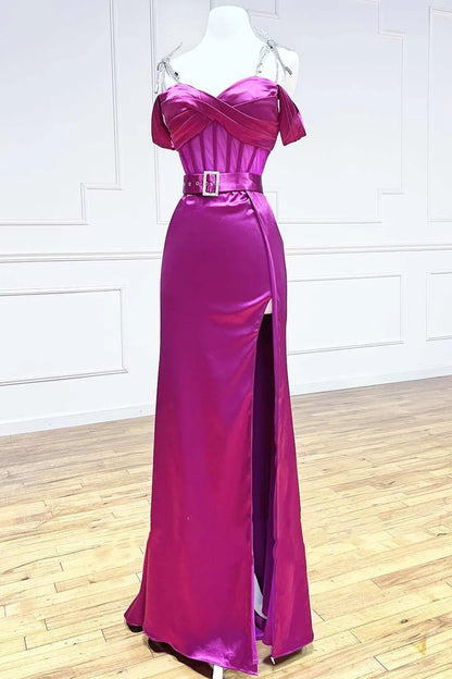 Sweetheart Belted A-Line Prom Dress with Slit