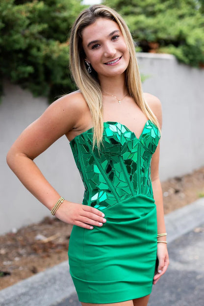 Sweetheart Short Party Dress with Cut Glass Mirrors