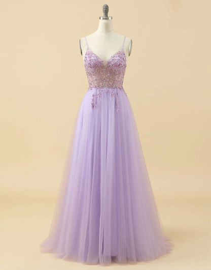 A-line Tulle Prom Dress with Beading