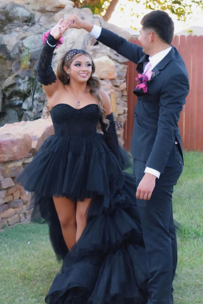 Lace Corset Tiered High-Low Prom Gown