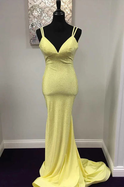 Beaded V-Neck Backless Mermaid Long Prom Gown
