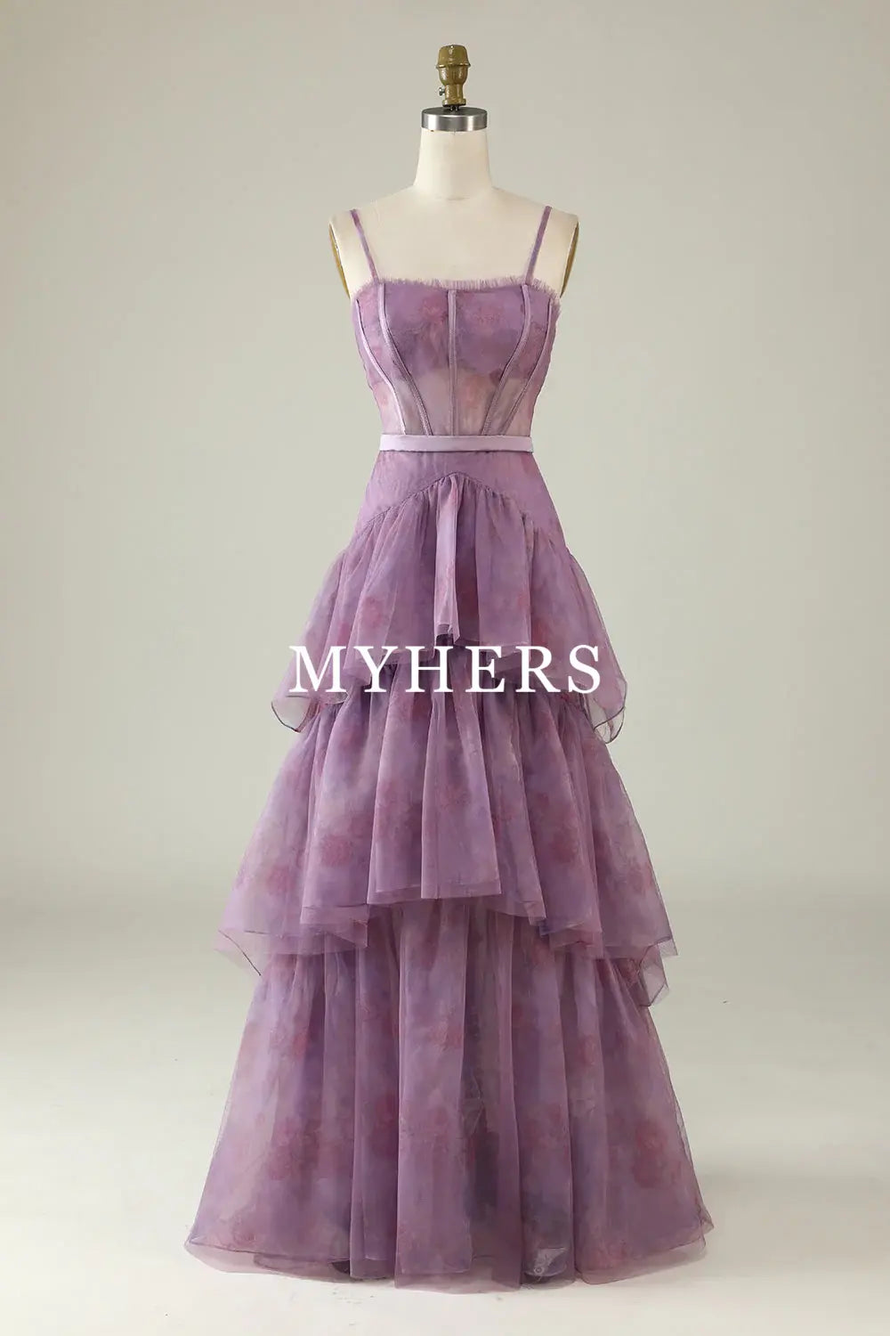 Formal Wear Dresses A Line Spaghetti Straps Tiered Printed Corset Long Exquisite Adoration Prom Dress