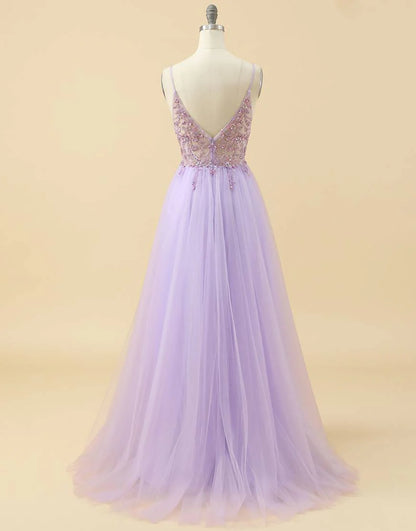 A-line Tulle Prom Dress with Beading