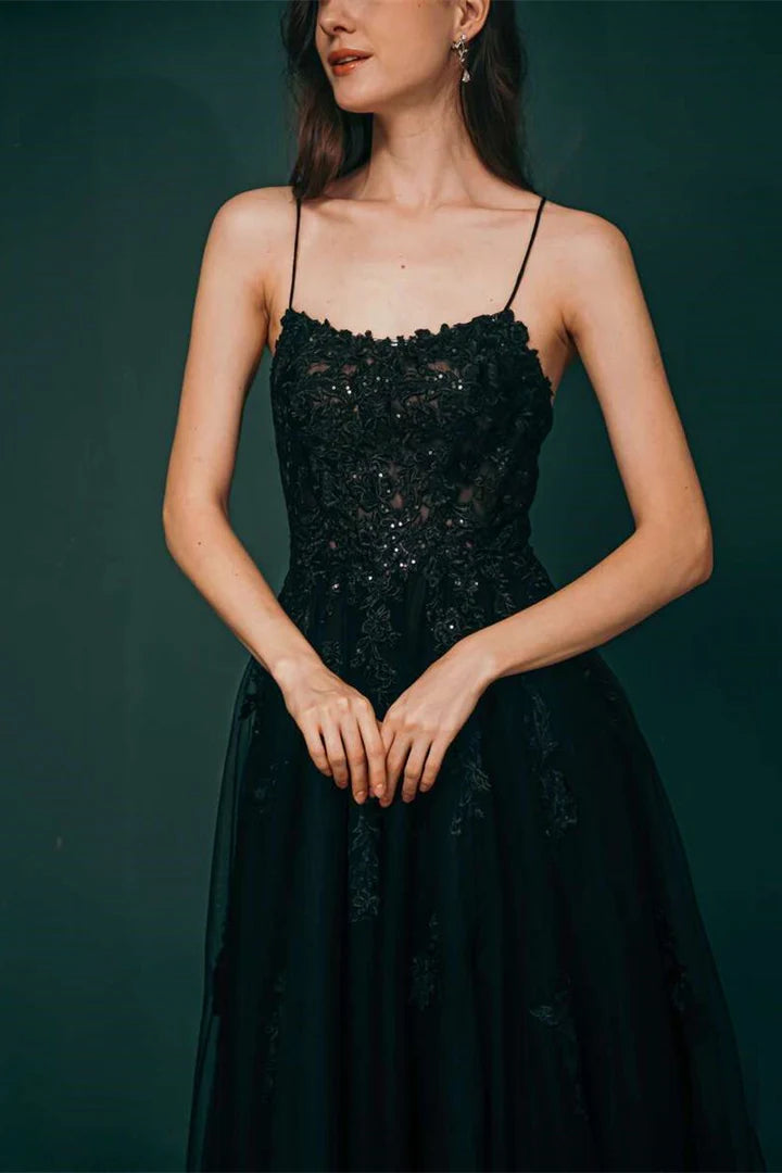 Tulle Apliques Lace-Up Prom Dress