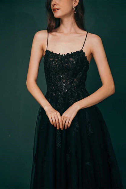 Tulle Apliques Lace-Up Prom Dress