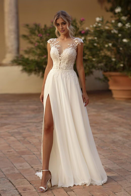New Pattern Wedding Dress Mermaid Lace Applique Beach Bridal Dress Side fork Formal Women's Dresses