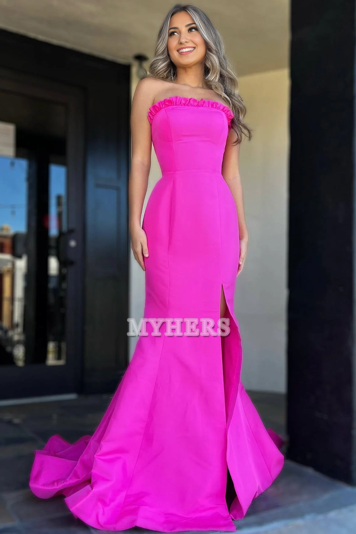 Formal Wear Dresses Wedding Guest Dresses Strapless Ruffle Mermaid Cultivate oneself Side Fork Long Prom Dress Elegant Dignified Evening Dress