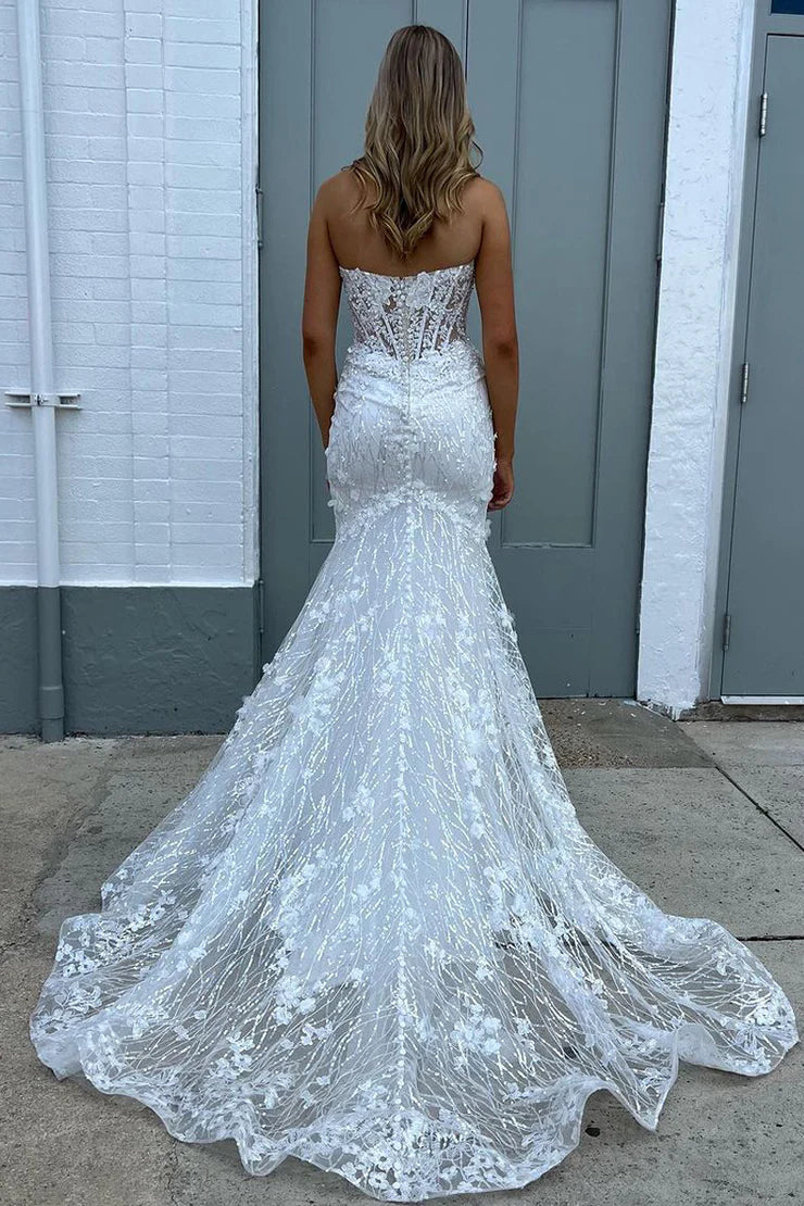 Charming Sparkly Mermaid Sweetheart White Off-the-Shoulder Sequins Long Prom Dresses