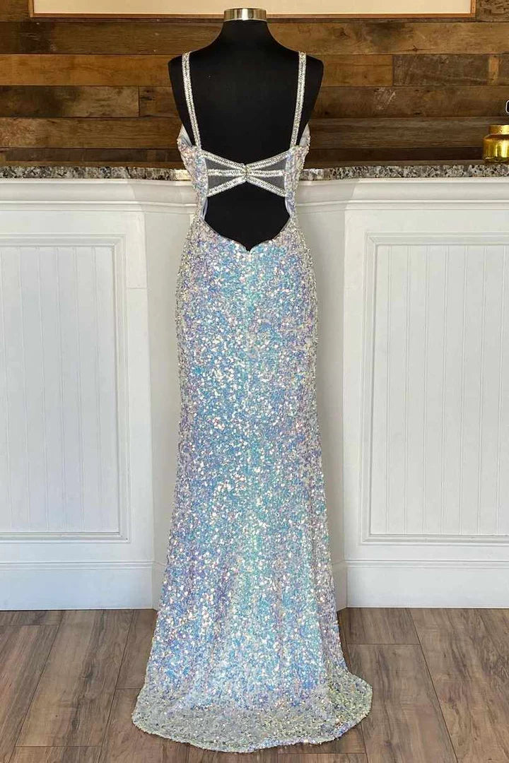 Sequin V-Neck Mermaid Long Prom Dress