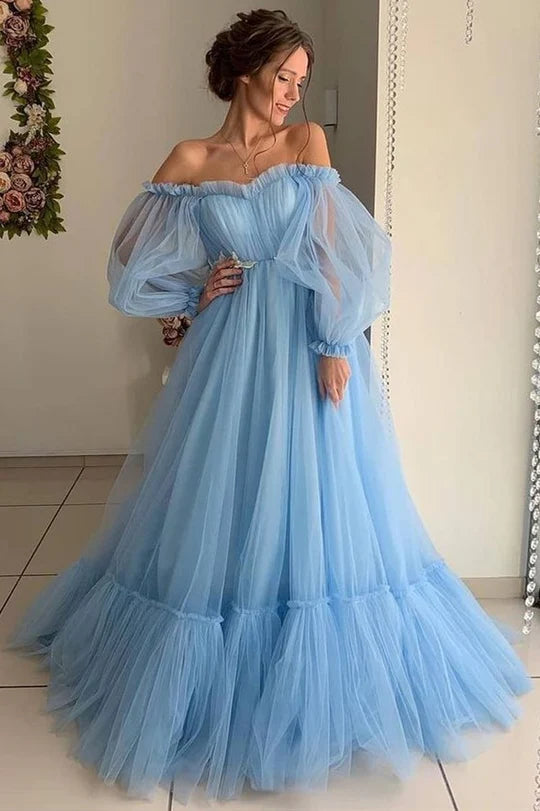 Off-the-Shoulder A-line Long Tulle Dress